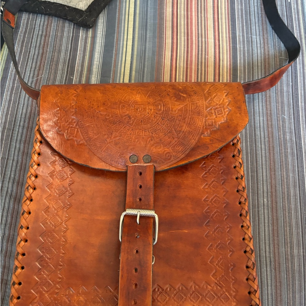 Mexican Aztec Calendar Messager leather bag.